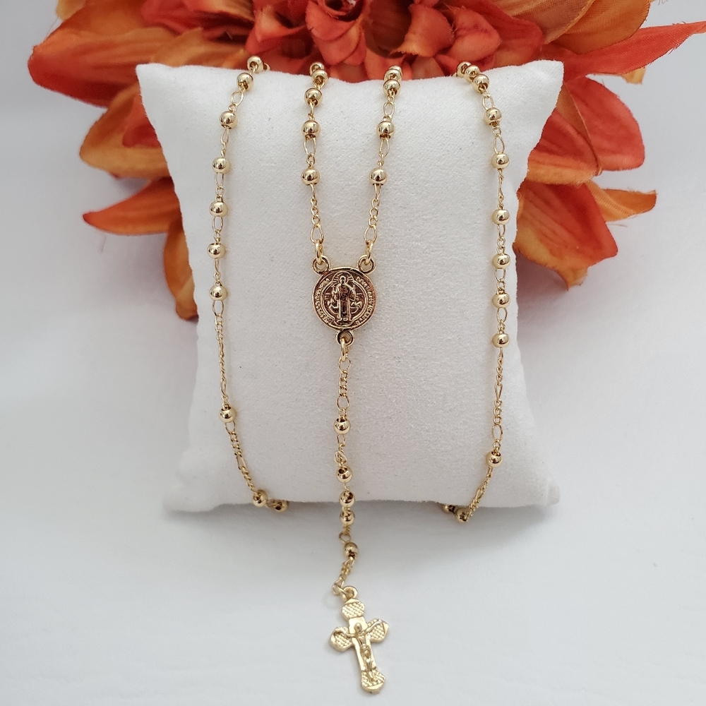 St Benedict Medal Gold Plated Rosary Necklace